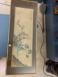 Ding Yunpeng (1547-c.1628), inkt en kleur op zijde: 'Geleerde met student-tuinier'